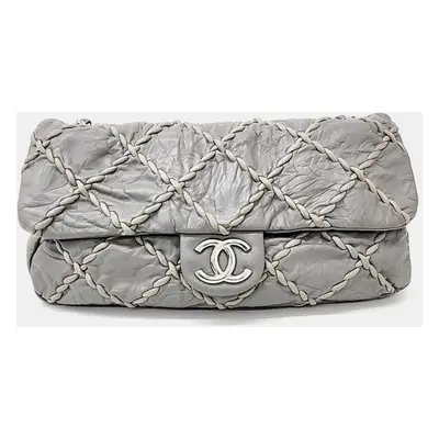 Chanel Grey Leather Wild Stitch Chain Shoulder Bag