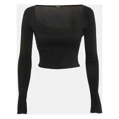 Versace Black Jersey Long Sleeve Crop Top