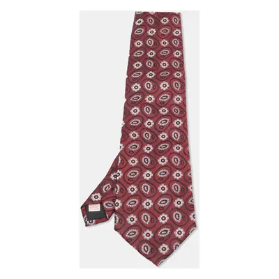 Brioni Maroon Floral Motif Silk Traditional Tie