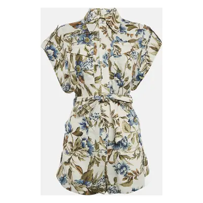 Zimmermann Beige Floral Print Linen Belted Aliane Playsuit