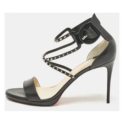 Christian Louboutin Black Leather Choca Lux Ankle Strap Sandals Size