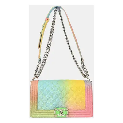 Chanel Boy Pink Blue Calfskin Medium Chain Shoulder Bag