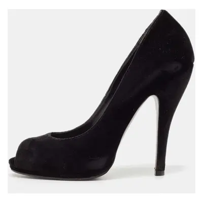 Gucci Black Velvet Peep Toe Pumps Size 38.5