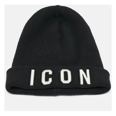 Dsquared2 Black Icon Embroidered Wool Rib Knit Beanie