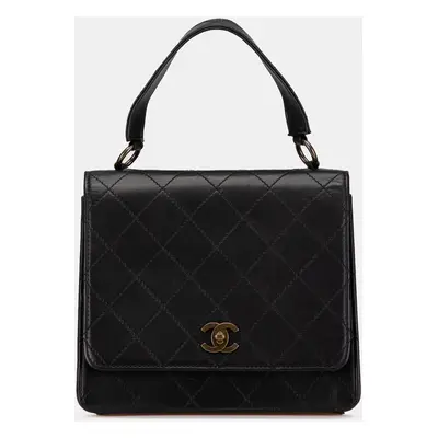 Chanel Black Quilted Lambskin Top Handle Square Flap