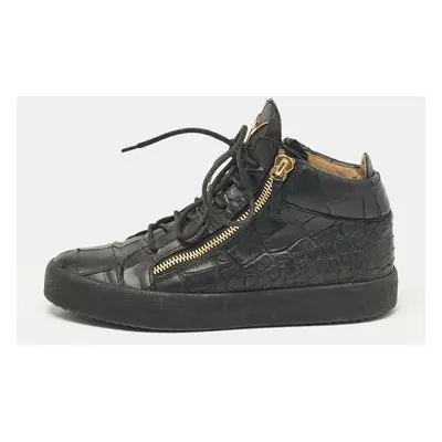 Giuseppe Zanotti Black Croc Embossed Leather London High Top Sneakers Size