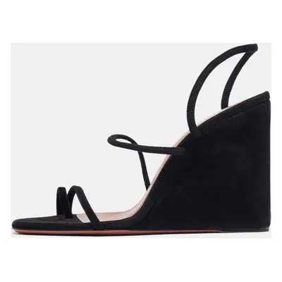 Amina Muaddi Black Suede Naima Wedge Sandals Size