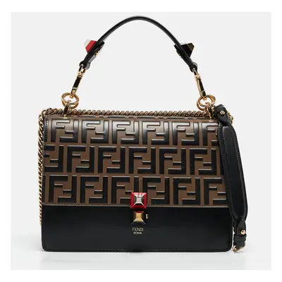 Fendi Black/Brown FF Leather Kan I Shoulder Bag