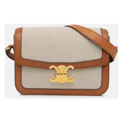 Celine Beige Brown Classique Canvas Triomphe Crossbody