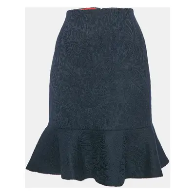 CH Carolina Herrera Navy Blue Jacquard Wool Short Skirt