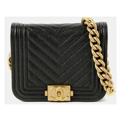 Chanel Black Caviar Chevron Quilted Boy Flap Waist Belt Bag