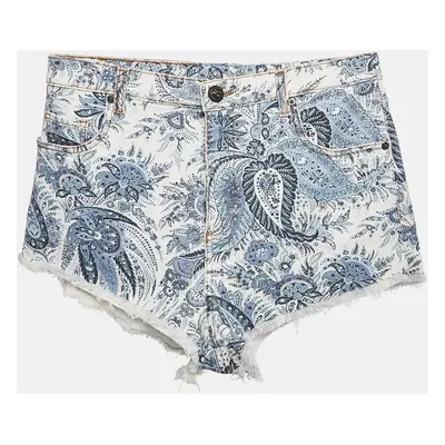 Etro Blue Paisley Print Denim Shorts Waist 30"