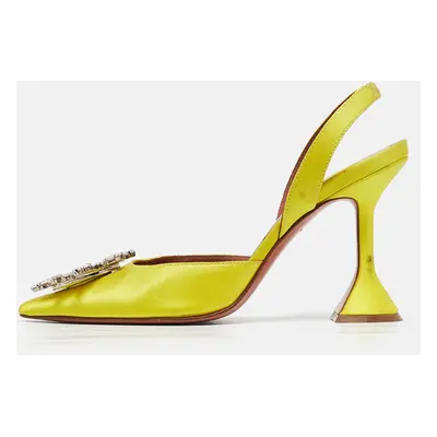 Amina Muaddi Yellow Satin Begum Slingback Pumps Size 36.5