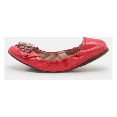 Miu Miu Pink Patent Leather Crystal Embellished Scrunch Ballet Flats Size 35.5