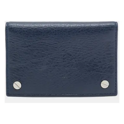 Balenciaga Navy Blue Leather Flap Card Case