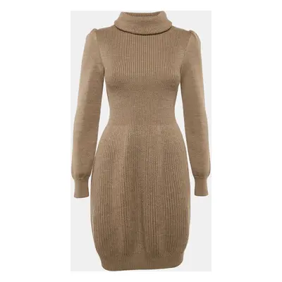 Moschino Cheap and Chic Brown Virgin Wool Rib Knit Turtle Neck Mini Dress