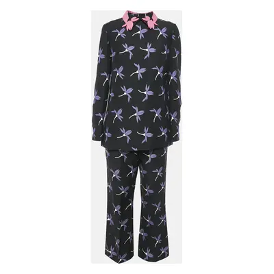 Valentino Black Floral Print Wool Blend Top and Pants Set