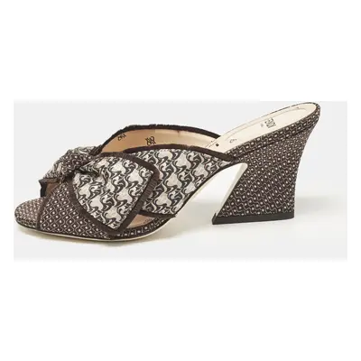 Fendi Brown Printed Fabric Knotted Bow Slide Sandals Size 36.5