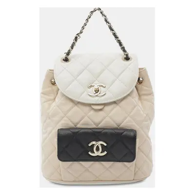 Chanel Beige Brown Tricolor Quilted Goatskin Duma Backpack