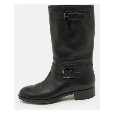 Tod's Black Leather Buckle Detail Calf Length Boots Size 39.5