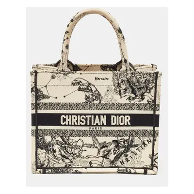 Dior White/Black Canvas Zodiac Embroidery Hercules Small Book Tote