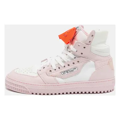 Off-White Pink/White Leather And Canvas Off Court 3.0 High Top Sneakers Size