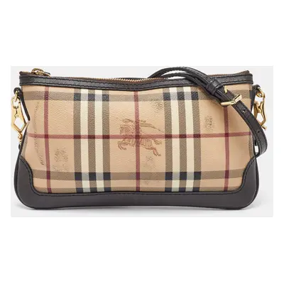 Burberry Beige/Brown Haymarket Check Coated Canvas and Leather Crossbody Bag