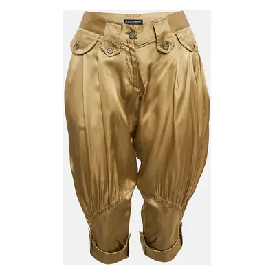 Dolce & Gabbana Gold Satin Trim Detail Capri Pants