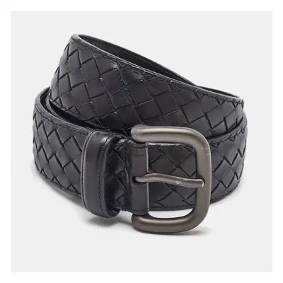 Bottega Veneta Black Intrecciato Leather Buckle Belt