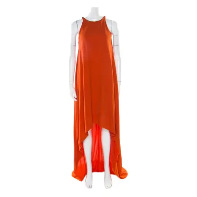 Lanvin Orange Crepe Metal Neck Embellished Sleeveless High Low Dress