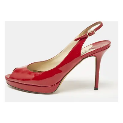 Jimmy Choo Red Patent Leather Clue Peep Toe Slingback Pumps Size