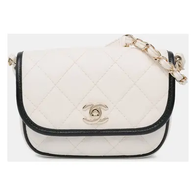 Chanel White Mini Caviar Round Messenger Flap Bag