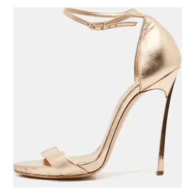 Casadei Gold Foil Leather Techno Blade Ankle Strap Sandals Size