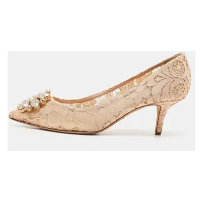 Dolce & Gabbana Beige Lace Bellucci Crystal Embellished Pointed Toe Pumps Size