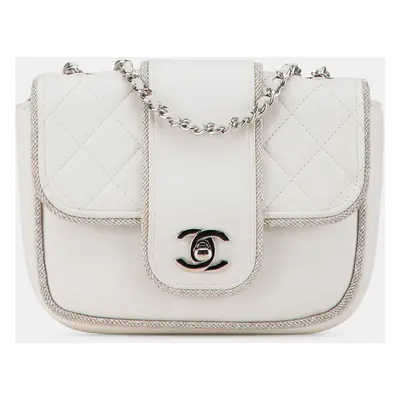 Chanel Silver Mini Quilted Lambskin Lurex Elementary Chic Flap