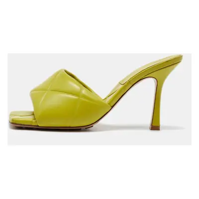 Bottega Veneta Lime Yellow Leather Lido Slide Sandals Size 37.5