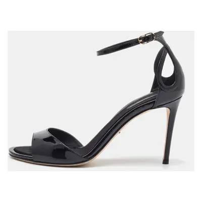 Dolce & Gabbana Black Patent Leather Ankle Strap Sandals Size