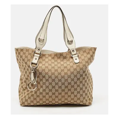 Gucci White/Beige GG Canvas Icon Bit Tote