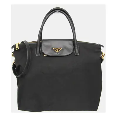 Prada Black Leather, Nylon Shoulder Bag