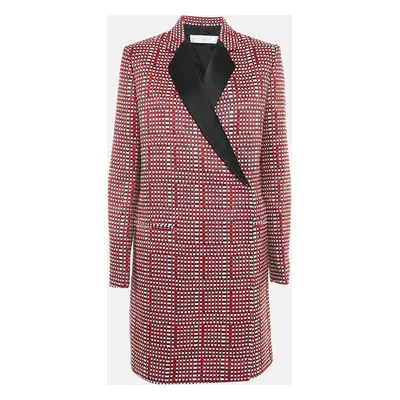 Victoria Beckham Red/Multicolor Basket Weave Linen Blend Coat