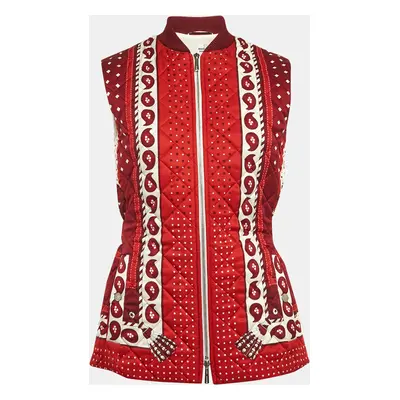 Hermes Red Printed Silk Quilted Vest