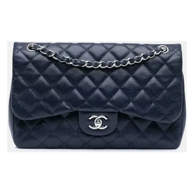 Chanel Navy Blue Jumbo Classic Caviar Double Flap