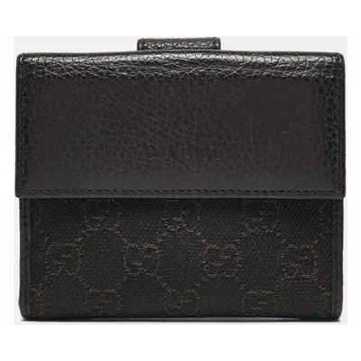 Gucci Dark Brown GG Canvas and Leather Flap French Wallet