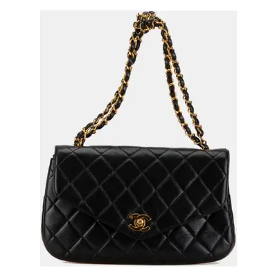 Chanel Black Quilted Lambskin Half Moon Single Flap Bag