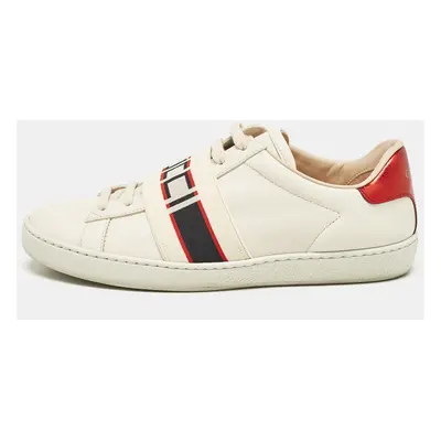 Gucci Off White/Red Leather Ace Stripe Sneakers Size 36.5