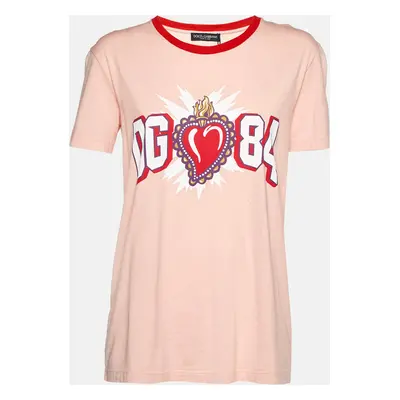 Dolce & Gabbana Pink Printed Cotton Crew Neck T-Shirt