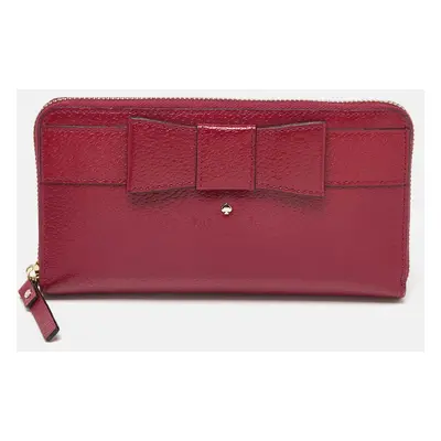 Kate Spade Burgundy Leather Bow Zip Around Wallet