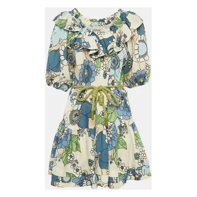 Alemais Multicolor Floral Print Linen Belted Mini Dress