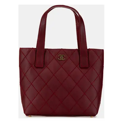 Chanel Burgundy CC Lambskin Wild Stitch Handbag