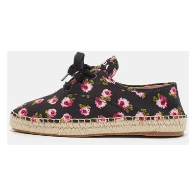 Prada Multicolor Canvas Lace Up Floral Print Espadrilles Size